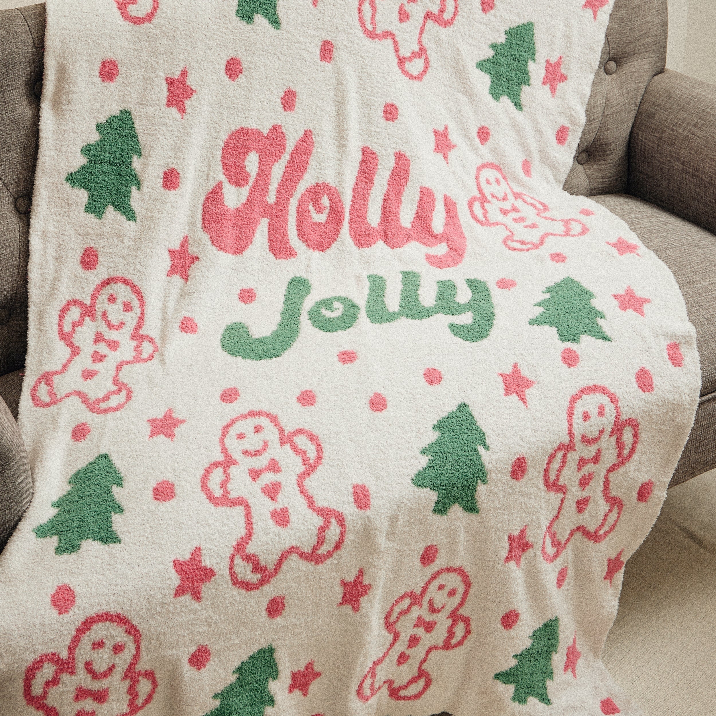 Holly Jolly Christmas Terry Cloth Blanket for Christmas Gift