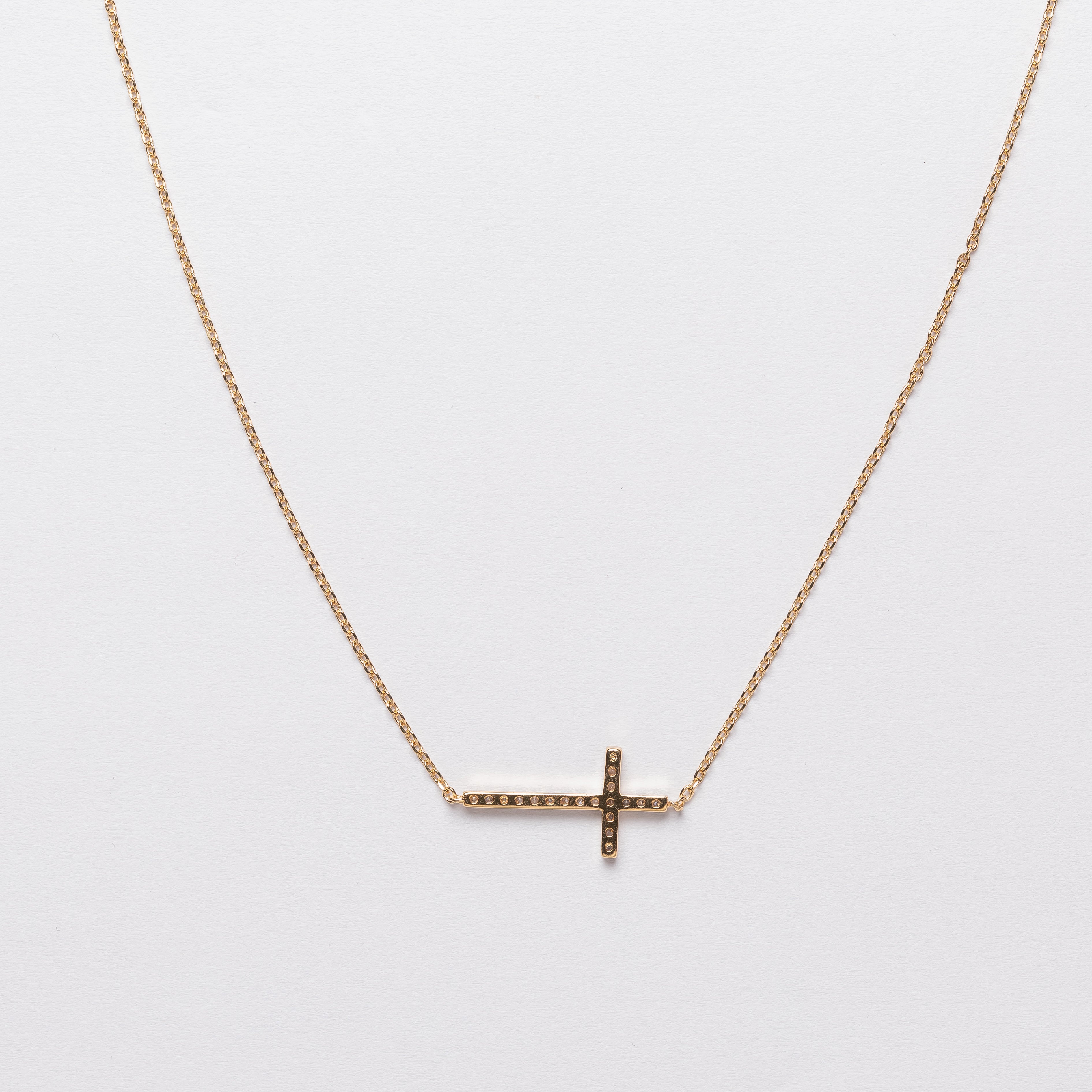Gold Cross Necklace with CZ Accents
