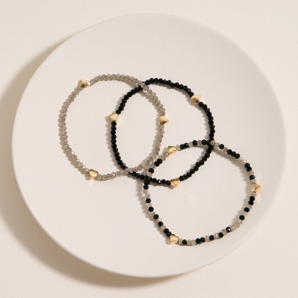 Glass Bead Heart Bracelet Set of 3