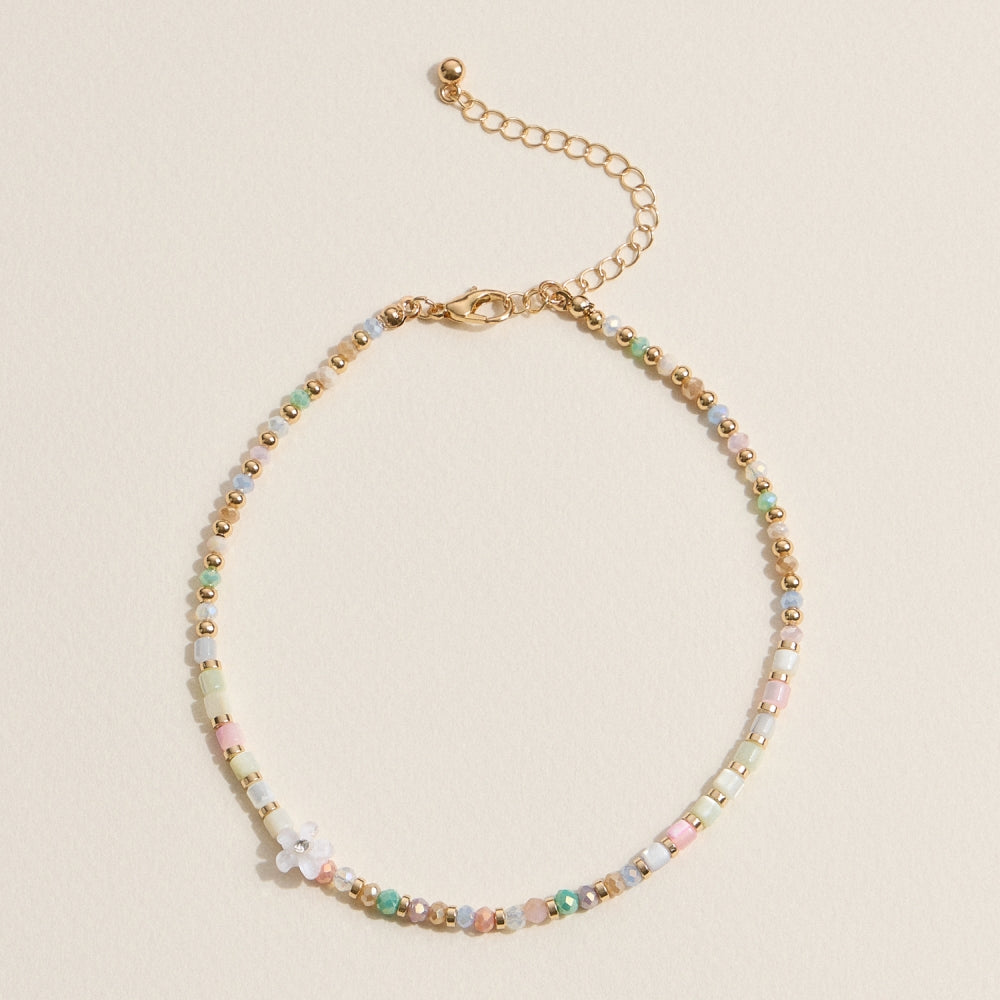 Floral Beaded Anklet with Gold Accents