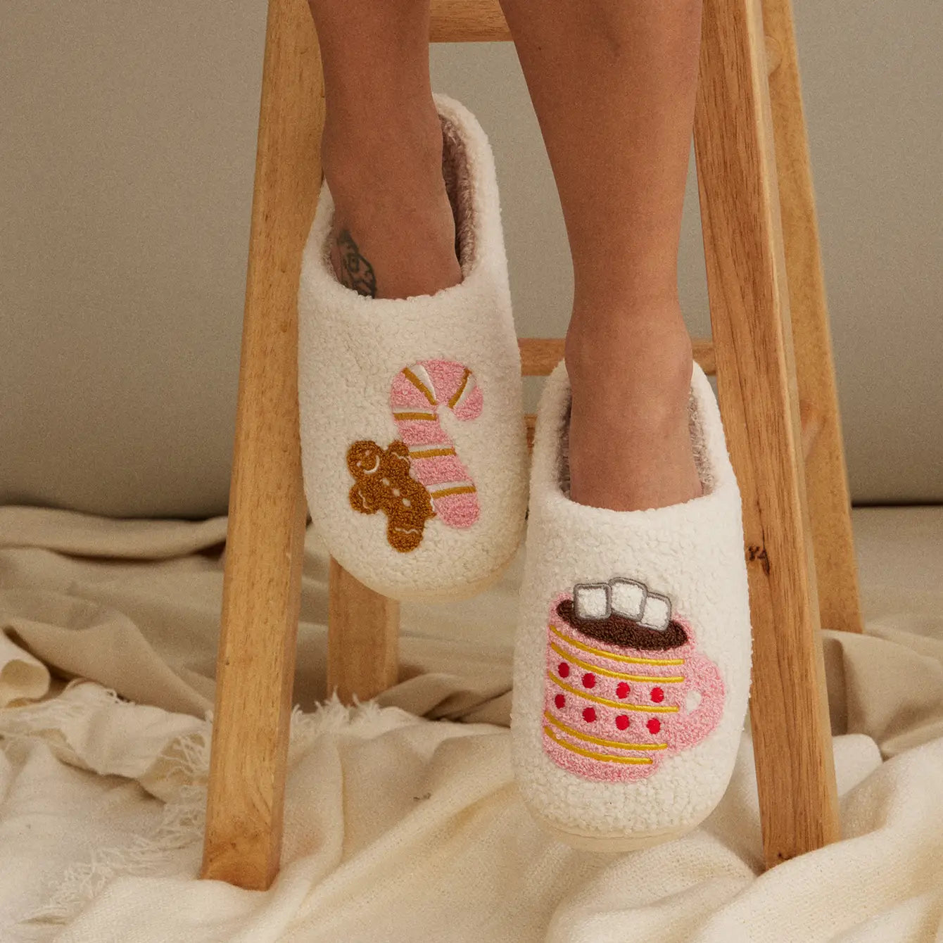 Gingerbread Man & Hot Chocolate Fuzzy Slippers