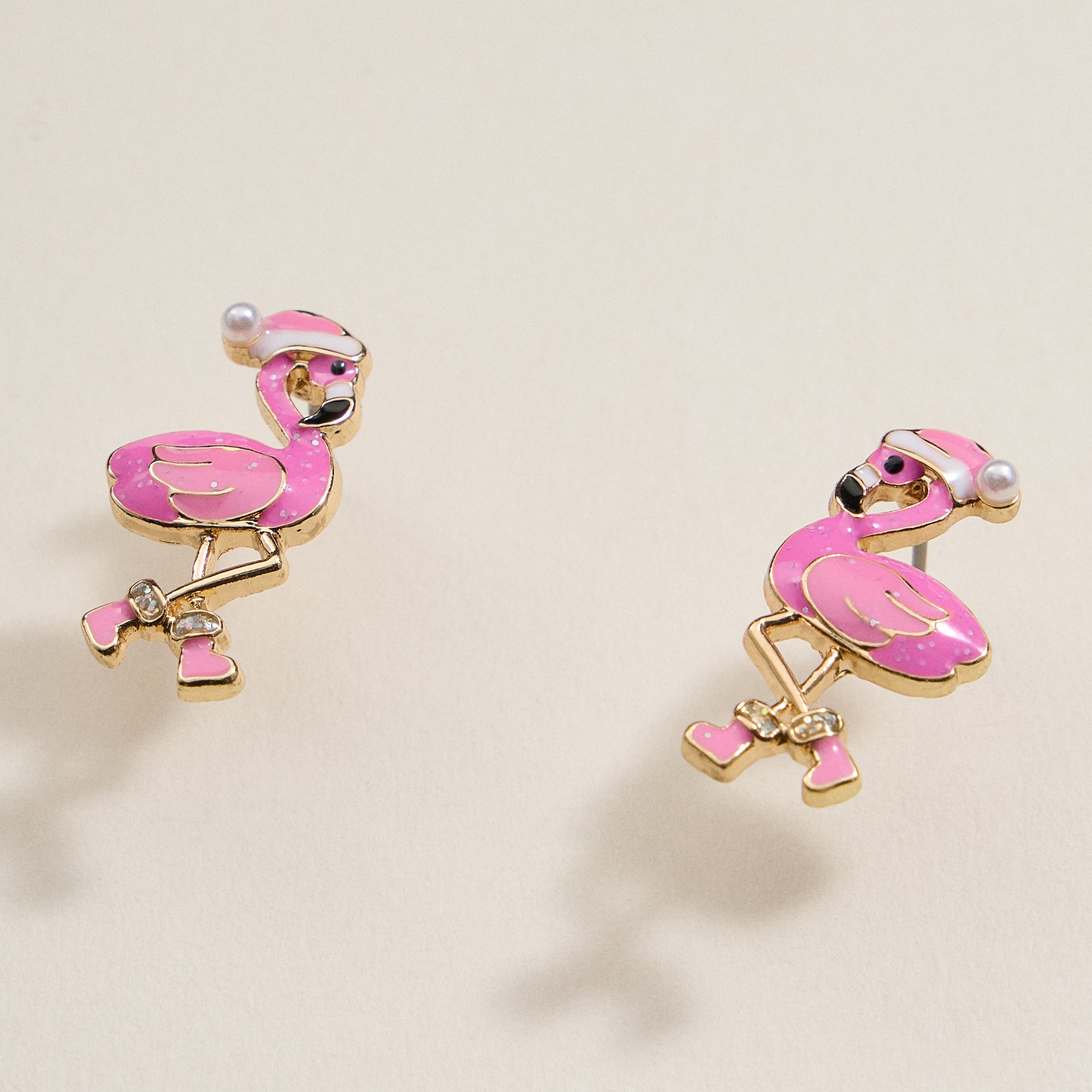 Flamingo Christmas Enamel Stud Earrings