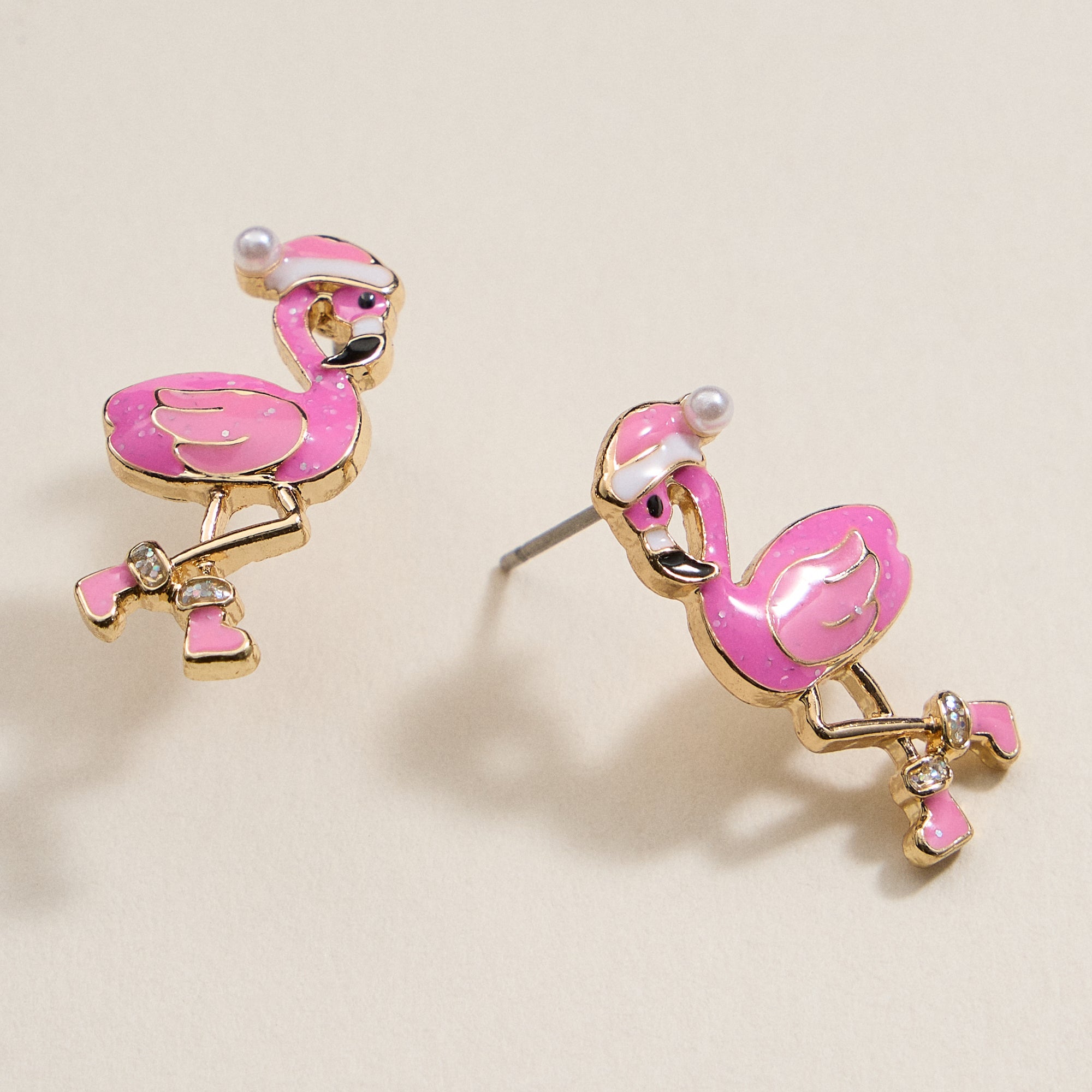 Flamingo Christmas Enamel Stud Earrings