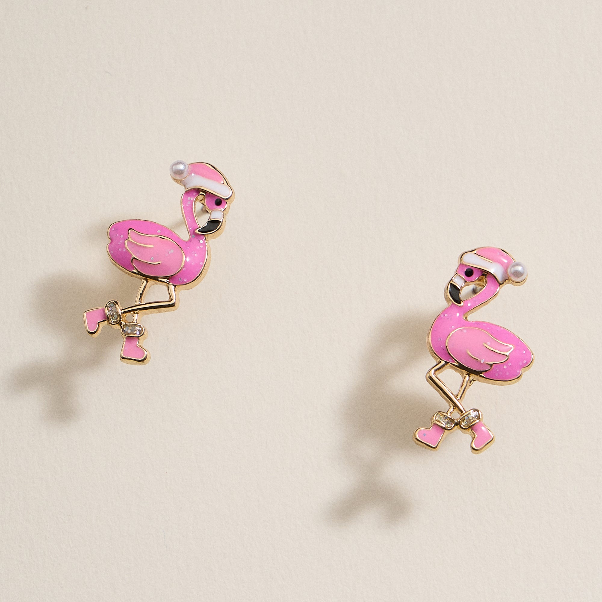 Flamingo Christmas Enamel Stud Earrings
