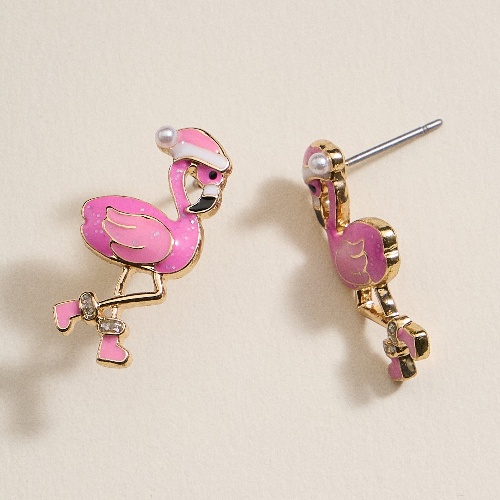 Flamingo Christmas Enamel Stud Earrings