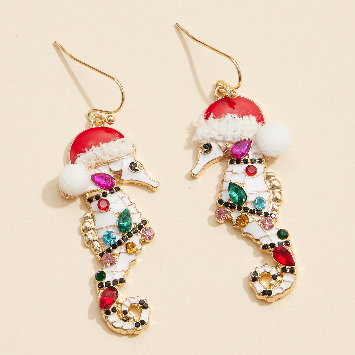 Festive Rhinestone Seahorse Drop Earrings for Elegant Holiday Style