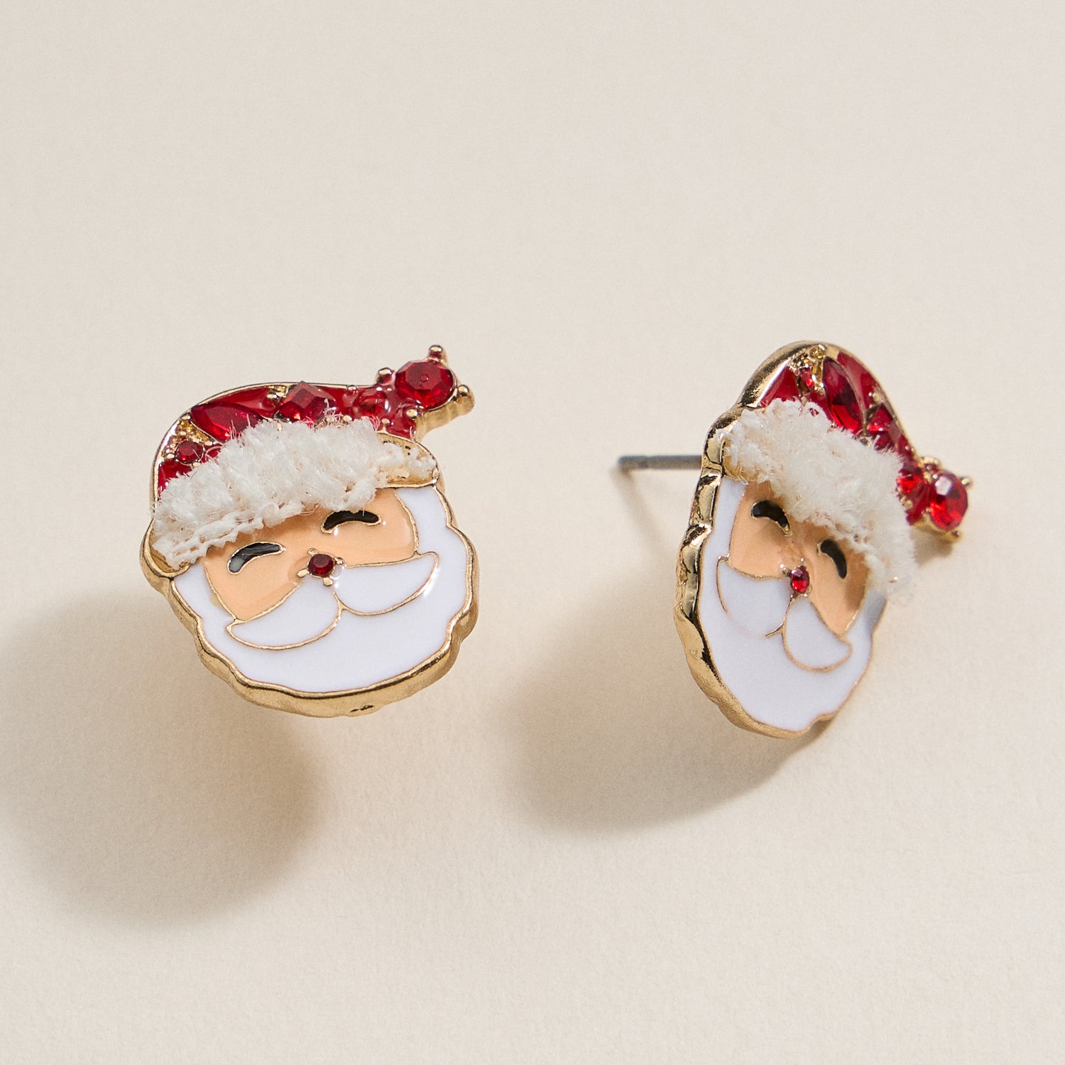 Santa Claus Stud Earrings | Red Rhinestone Christmas Earrings
