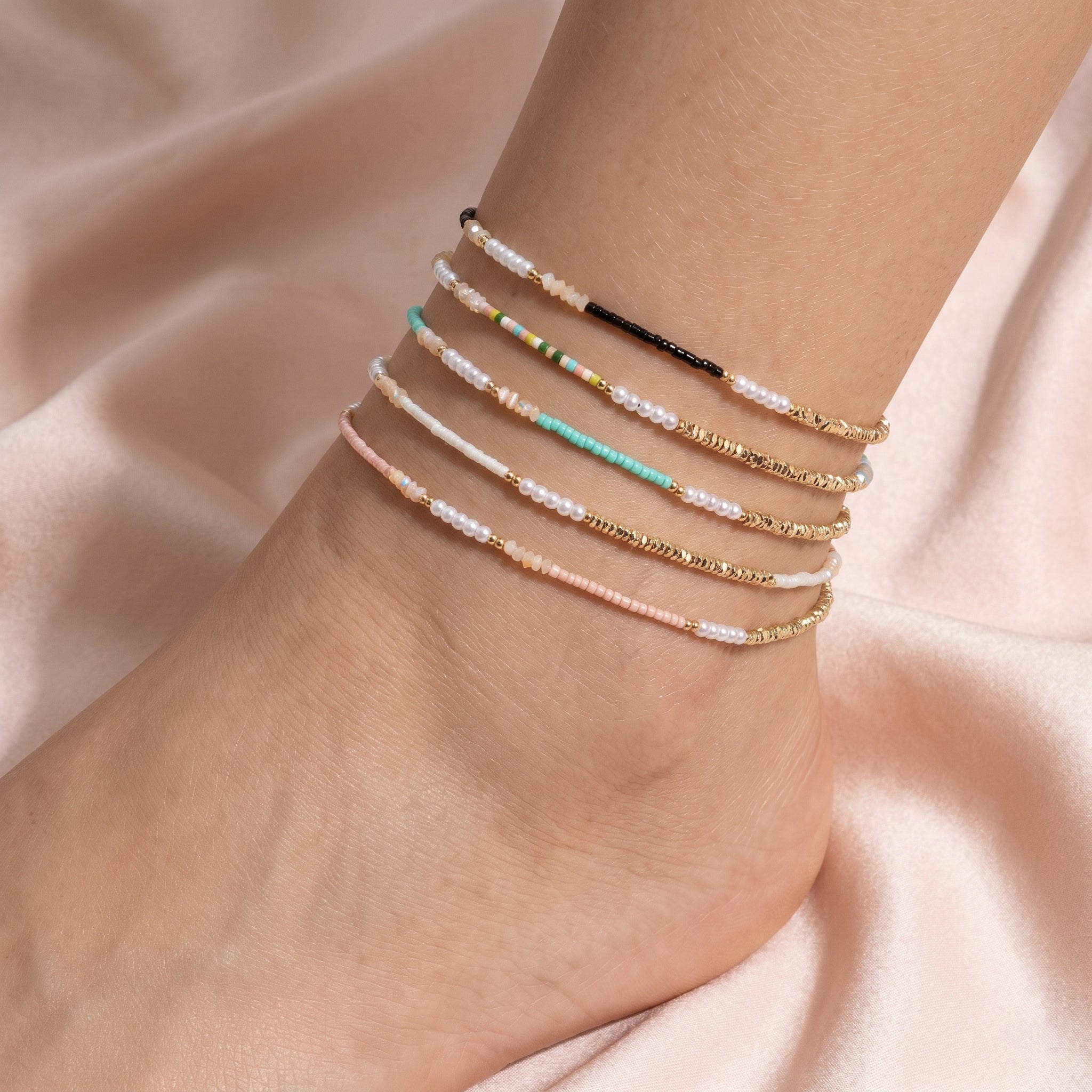 Pearl and Gold Beaded Anklet - Frem