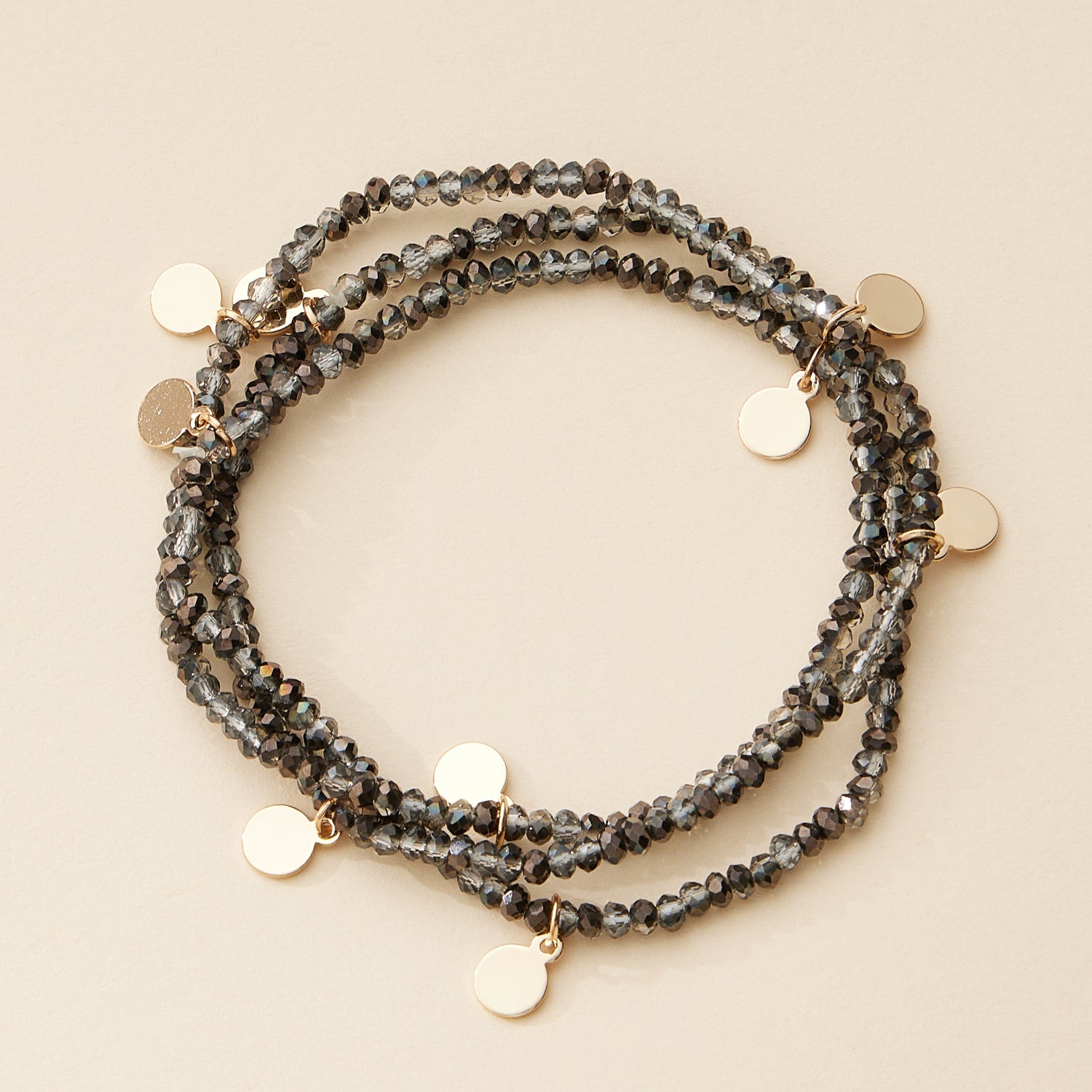 Delicate Beaded Charm Bracelet Set with Gold Disc Accents