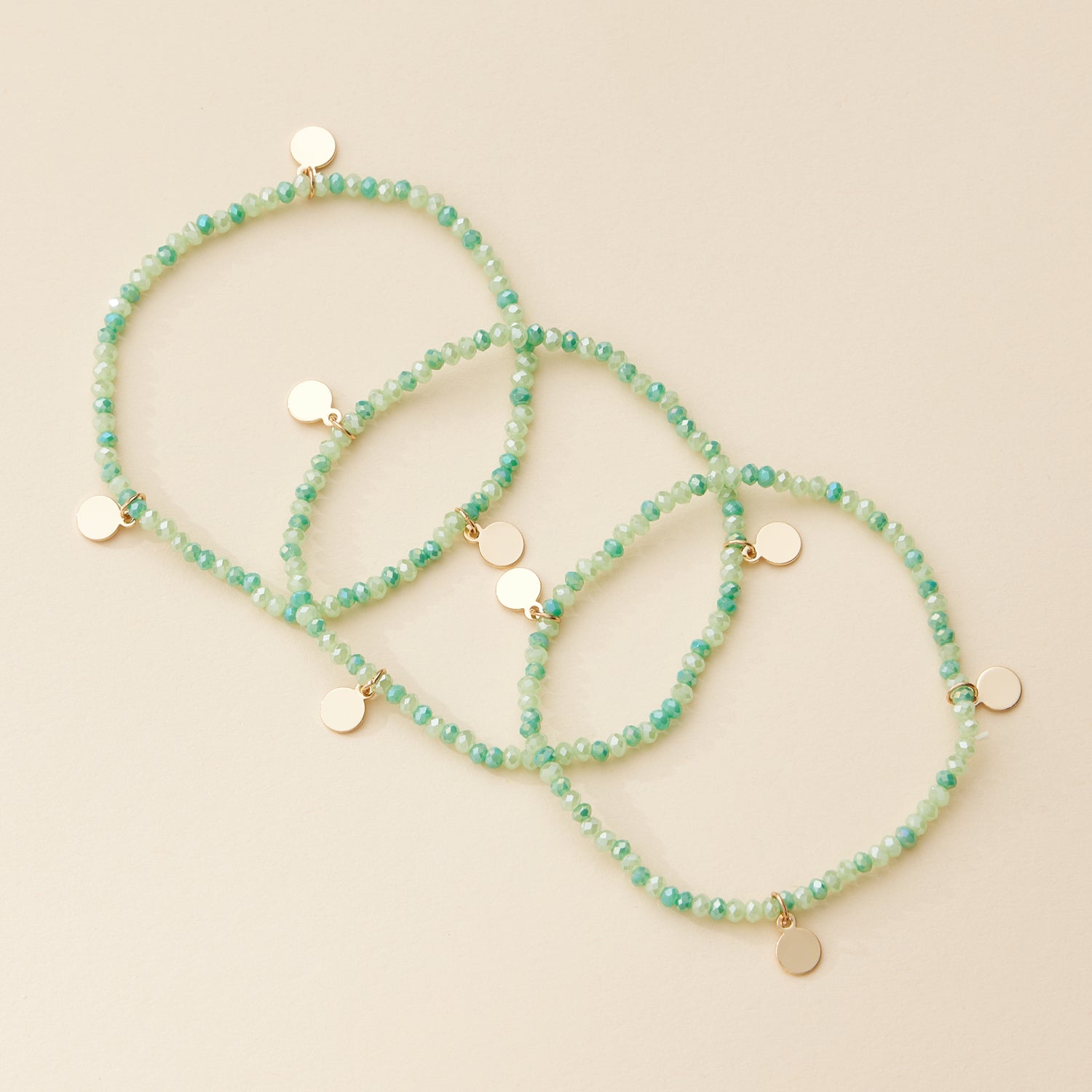 Delicate Beaded Charm Bracelet Set with Gold Disc Accents