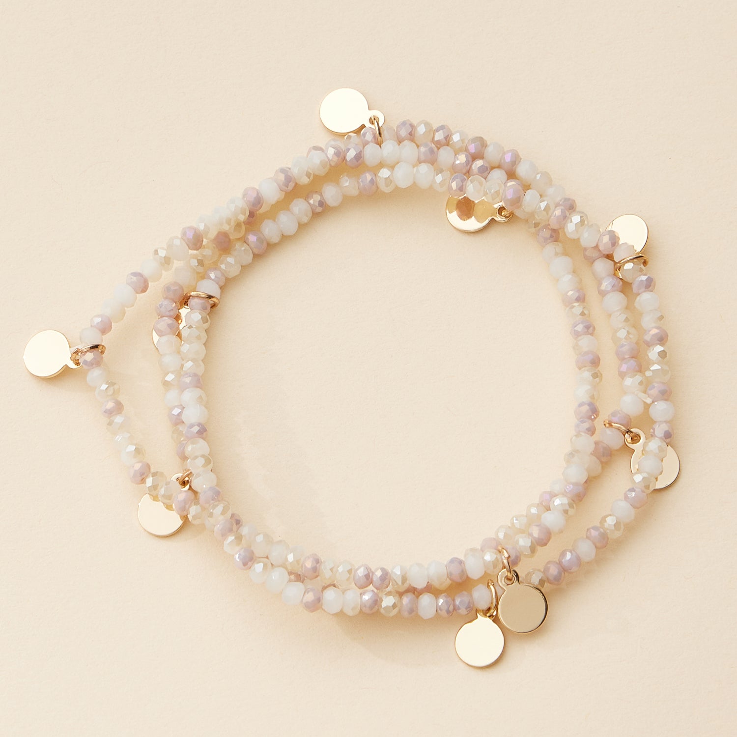 Delicate Beaded Charm Bracelet Set with Gold Disc Accents