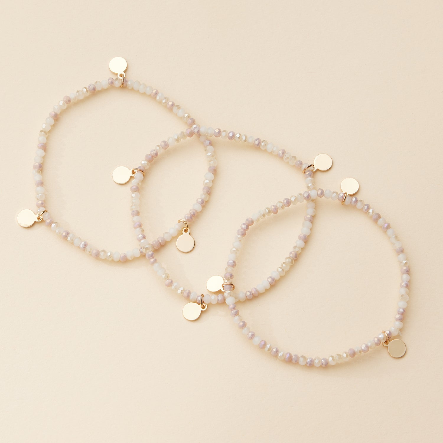 Delicate Beaded Charm Bracelet Set with Gold Disc Accents