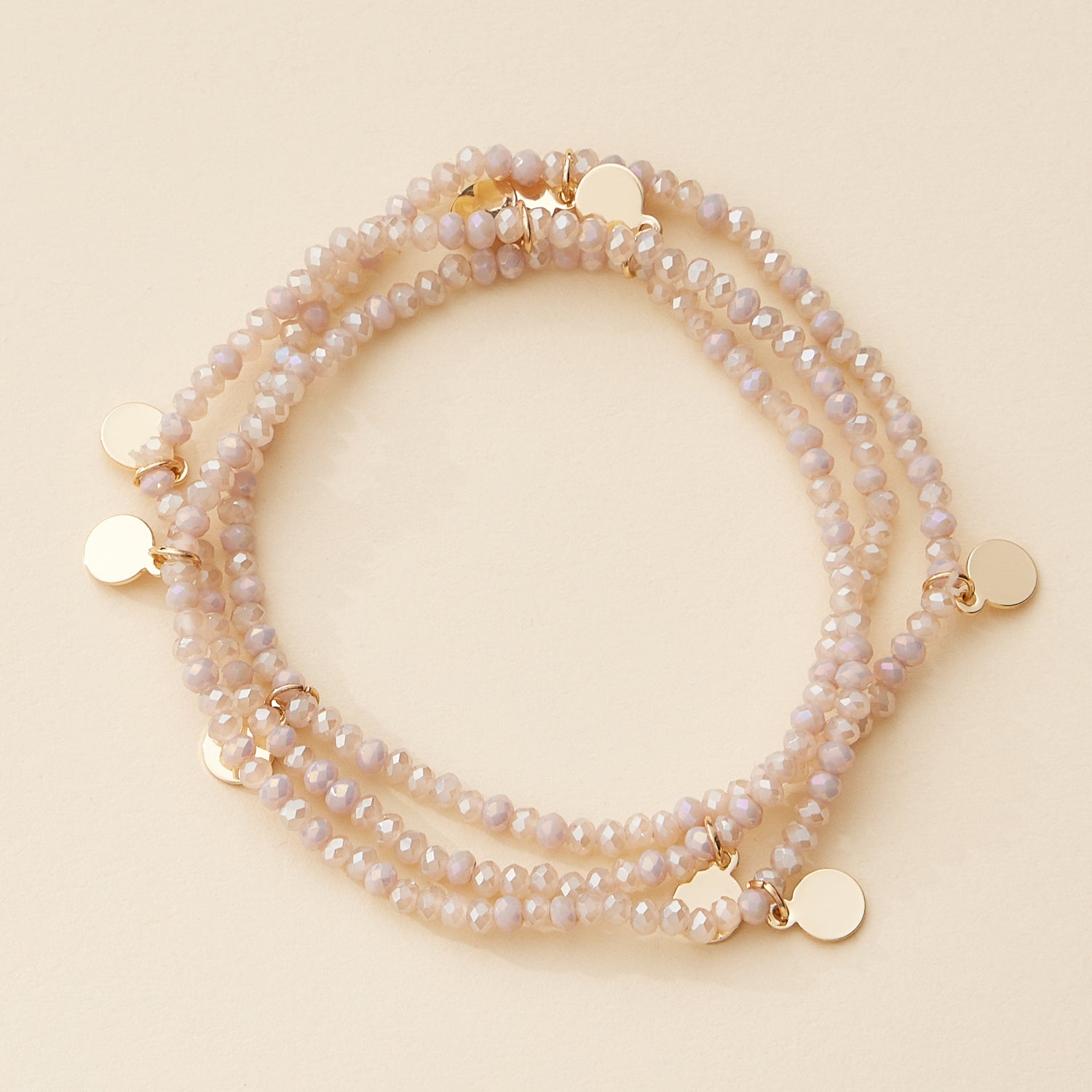Delicate Beaded Charm Bracelet Set with Gold Disc Accents