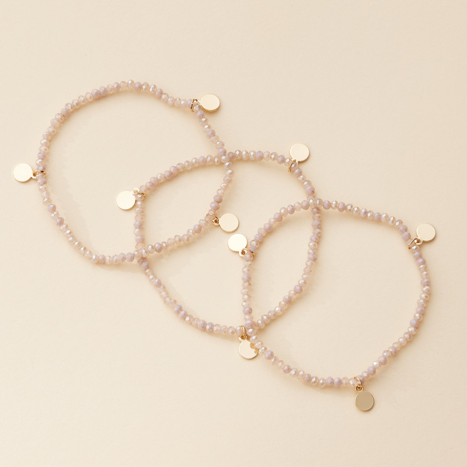 Delicate Beaded Charm Bracelet Set with Gold Disc Accents