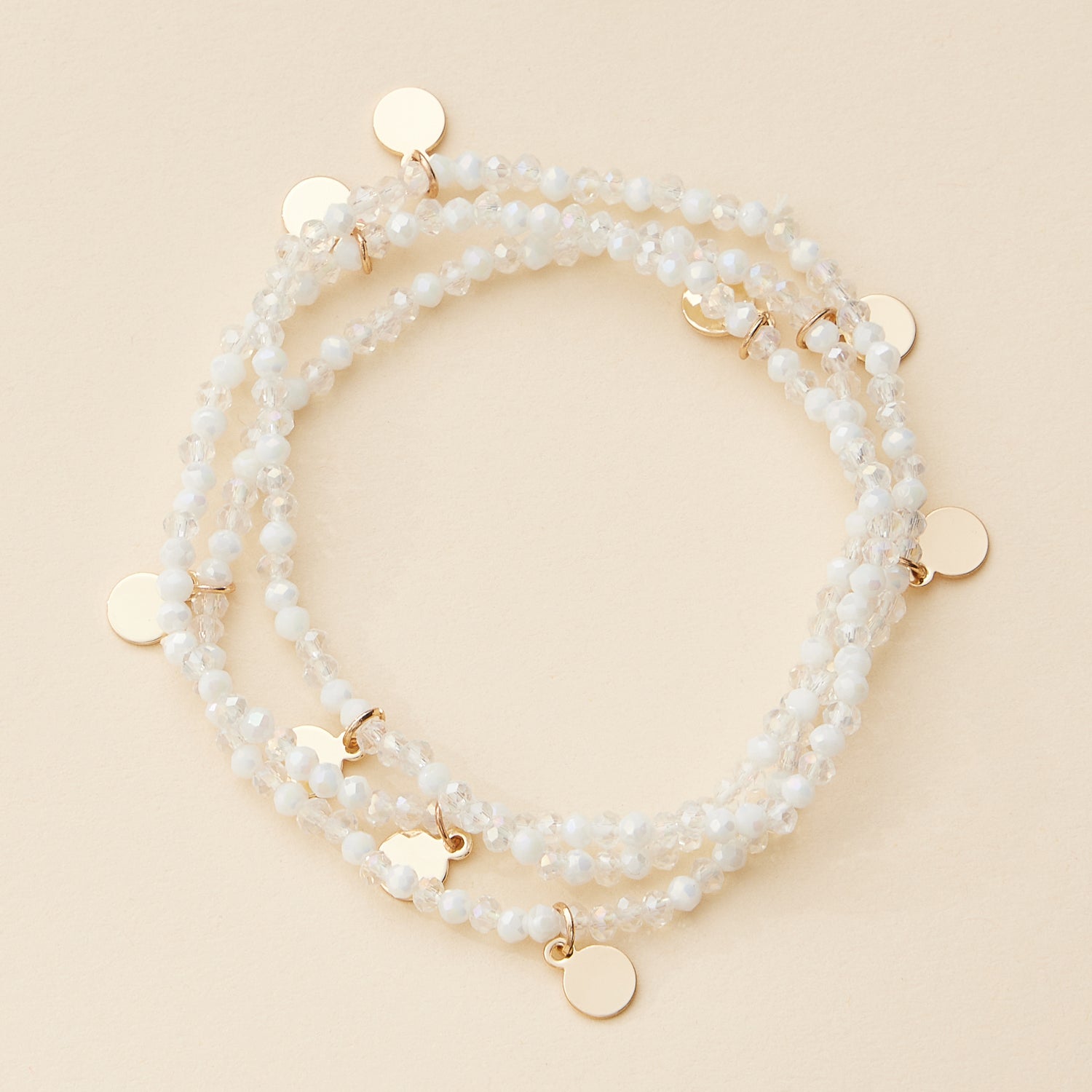 Delicate Beaded Charm Bracelet Set with Gold Disc Accents