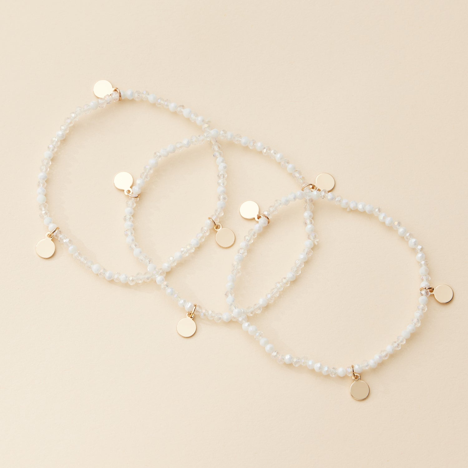 Delicate Beaded Charm Bracelet Set with Gold Disc Accents
