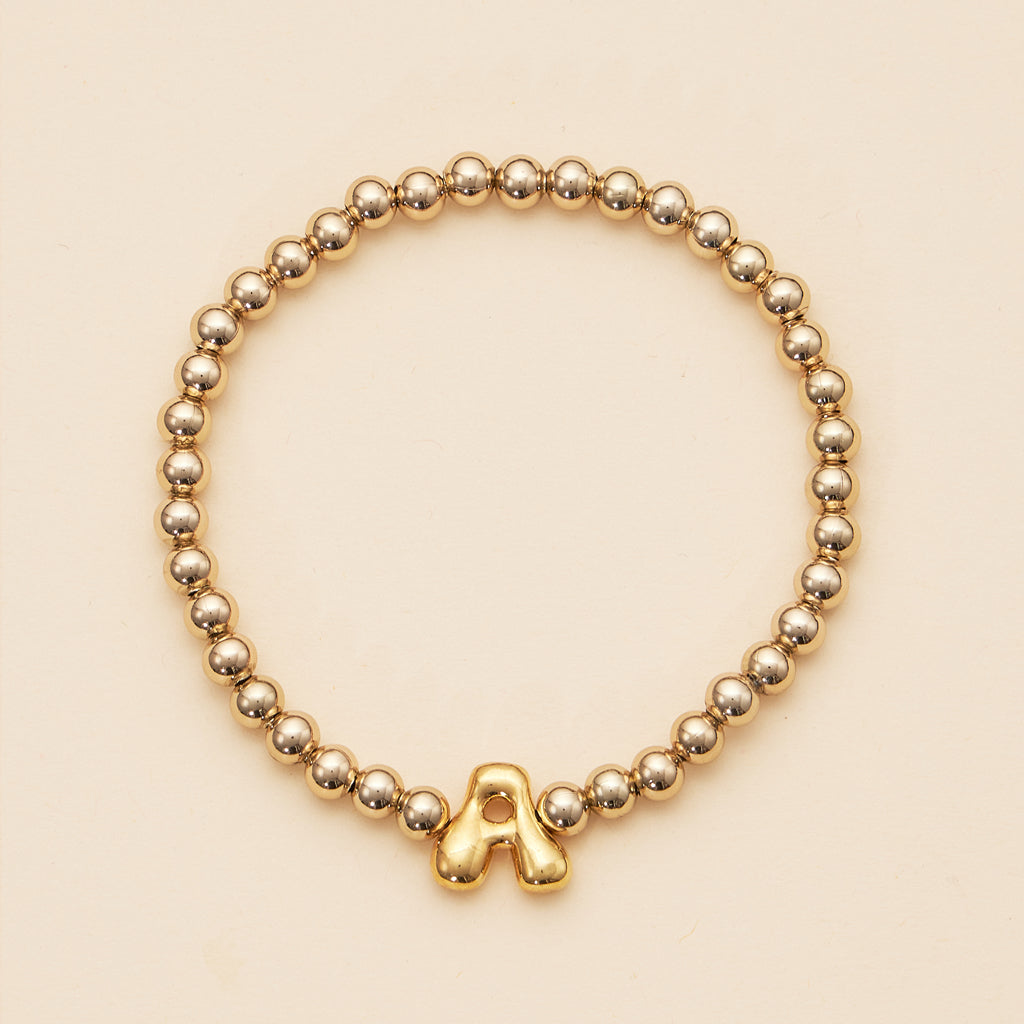 Gold Beaded Initial Stretch Bracelet