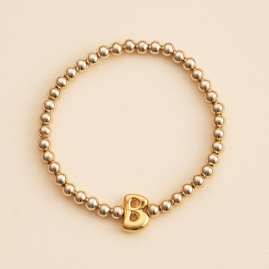 Gold Beaded Initial Stretch Bracelet