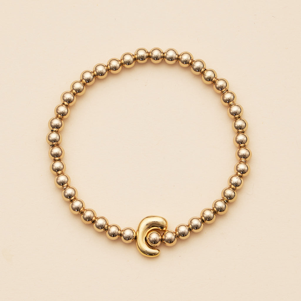 Gold Beaded Initial Stretch Bracelet