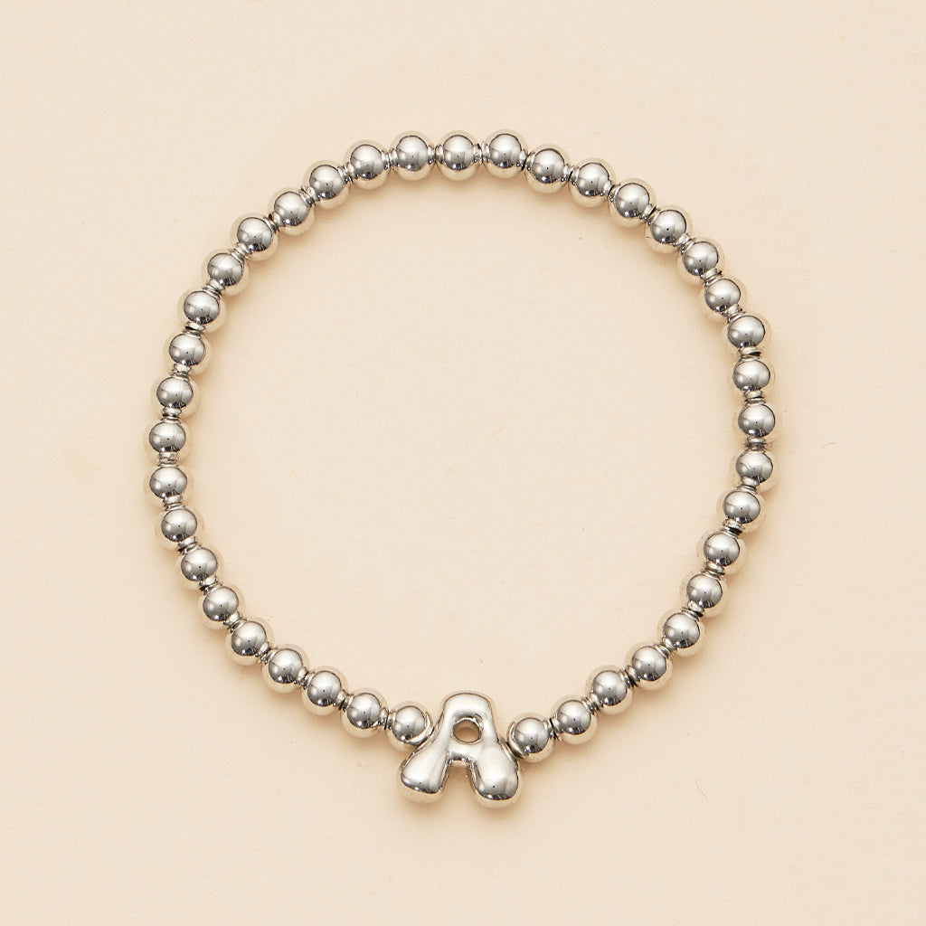 Gold Beaded Initial Stretch Bracelet