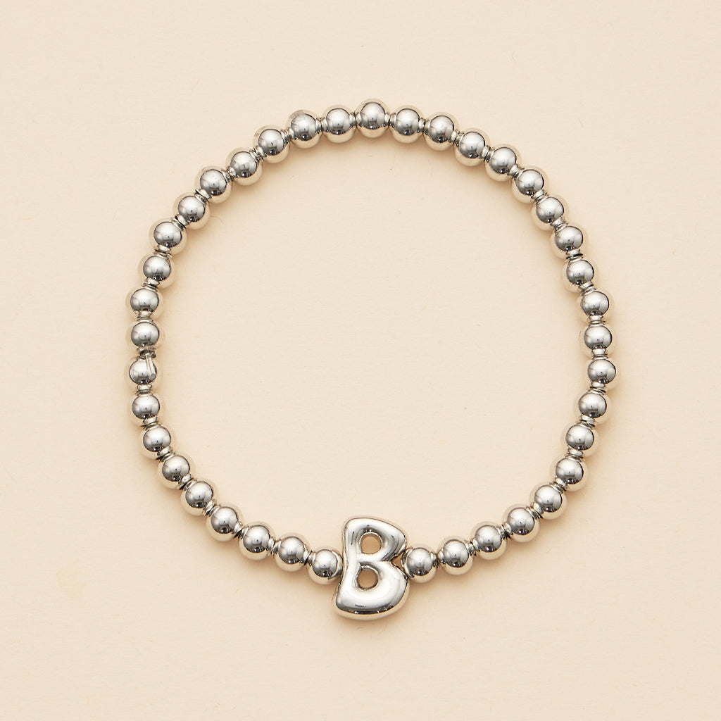 Gold Beaded Initial Stretch Bracelet