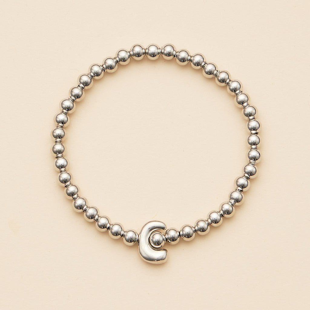 Gold Beaded Initial Stretch Bracelet