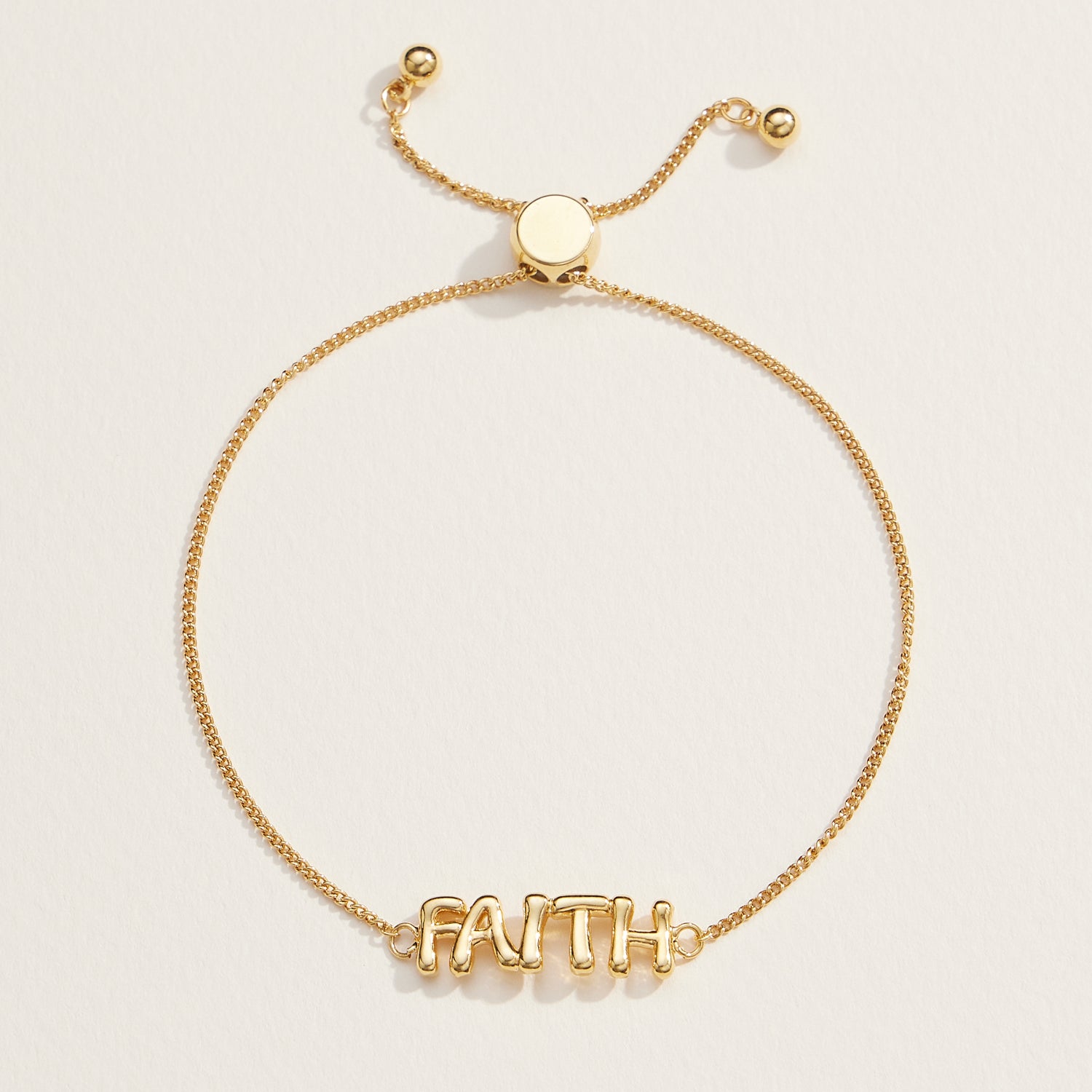 Adjustable Faith Script Bracelet in 18K Gold Dip or White Gold