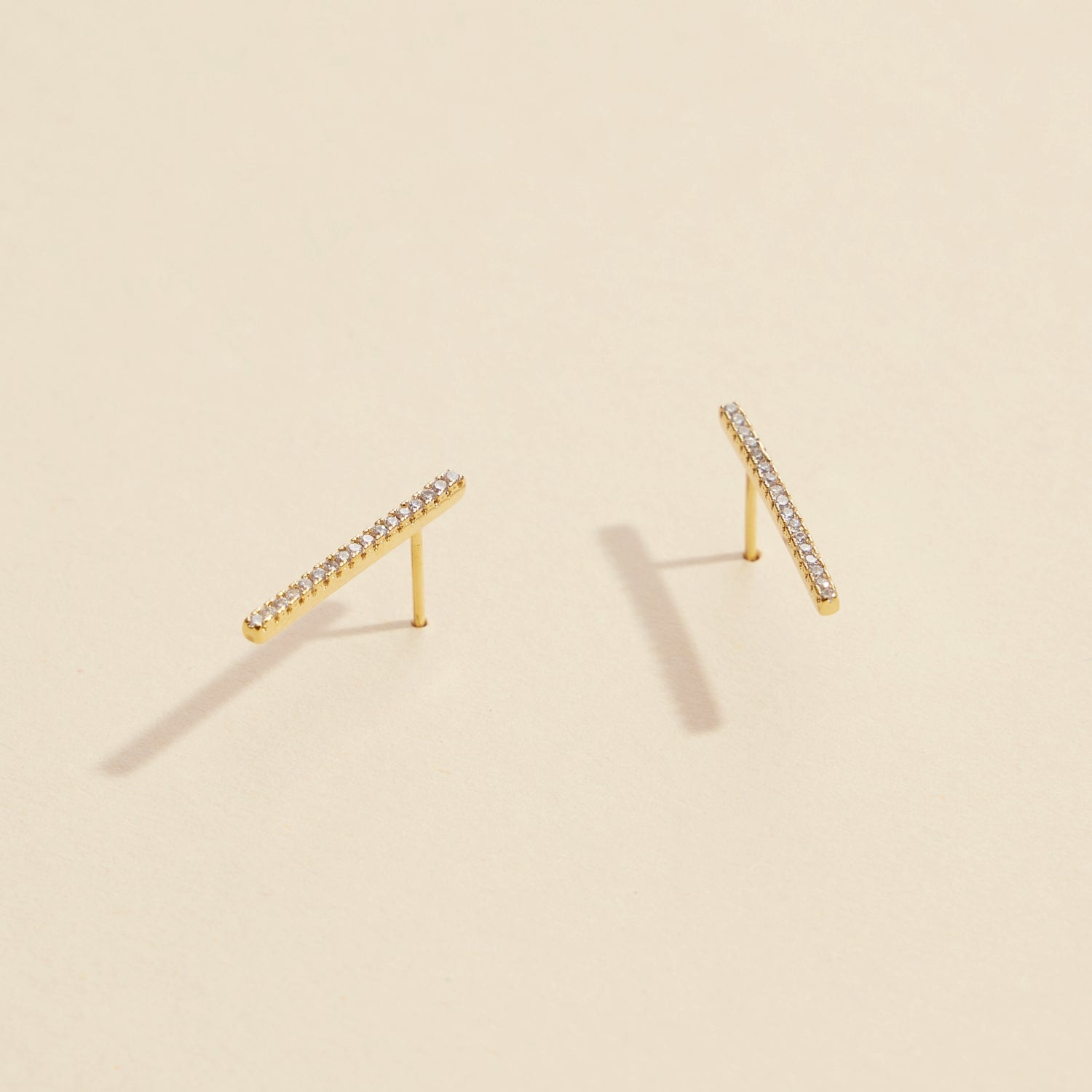 Sleek Bar Rhinestone Gold-Dipped Stud Earrings