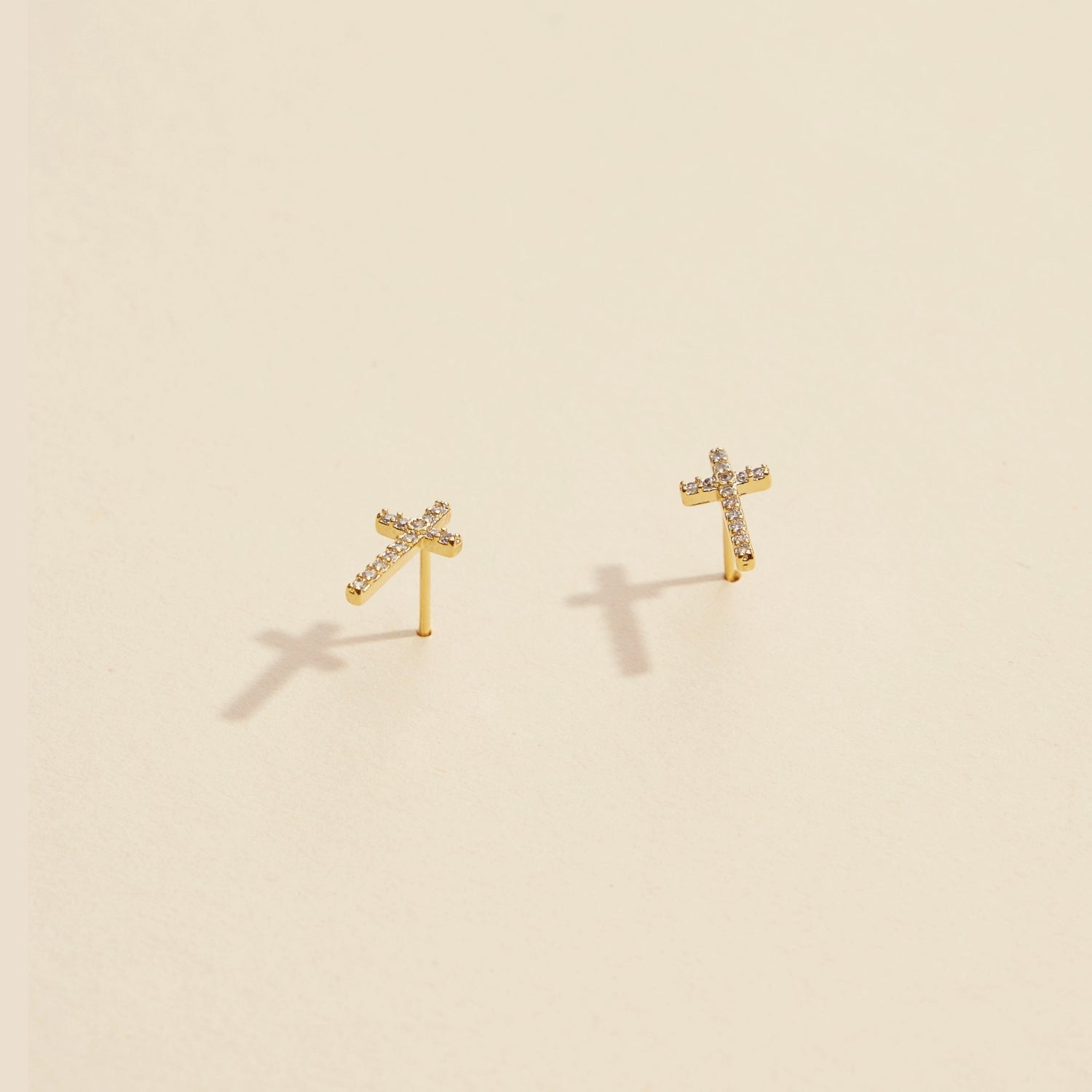 Gold Dipped CZ Cross Stud Earrings