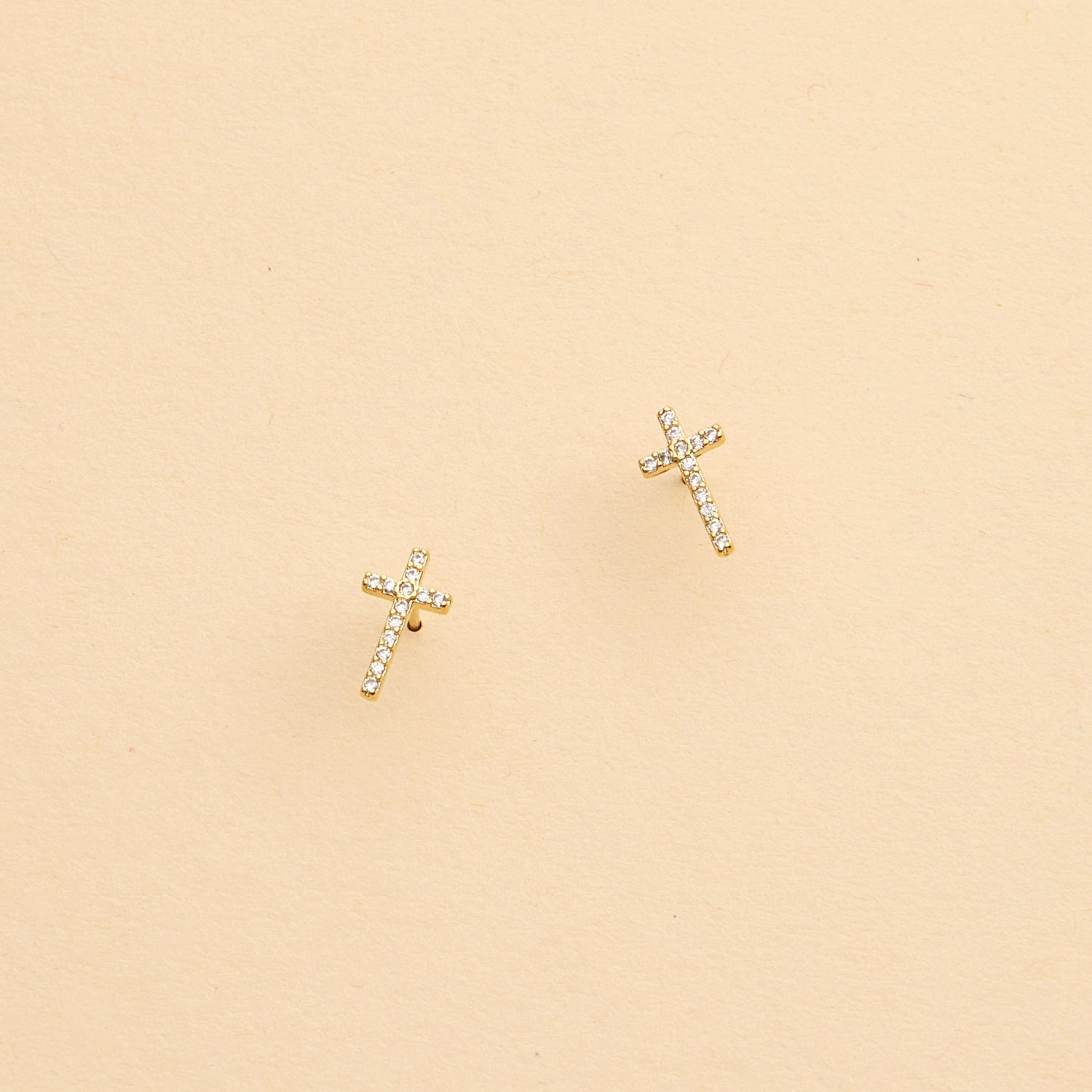 Sparkling Cross Rhinestone Gold-Dipped Stud Earrings