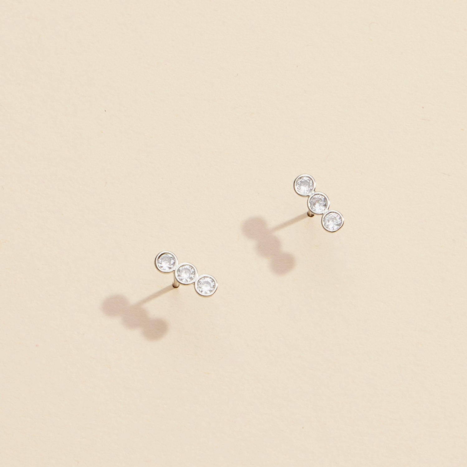 Three Linked Rhinestones Gold Dip Stud Earrings
