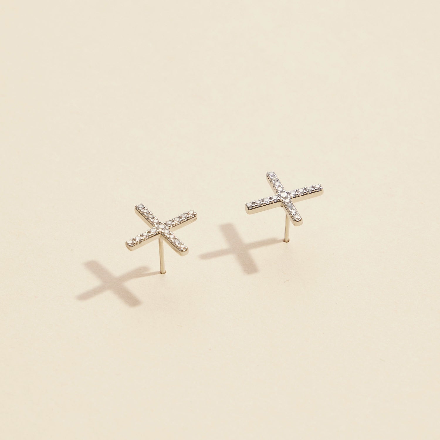 Elegant Gold & Silver CZ Cross Stud Earrings