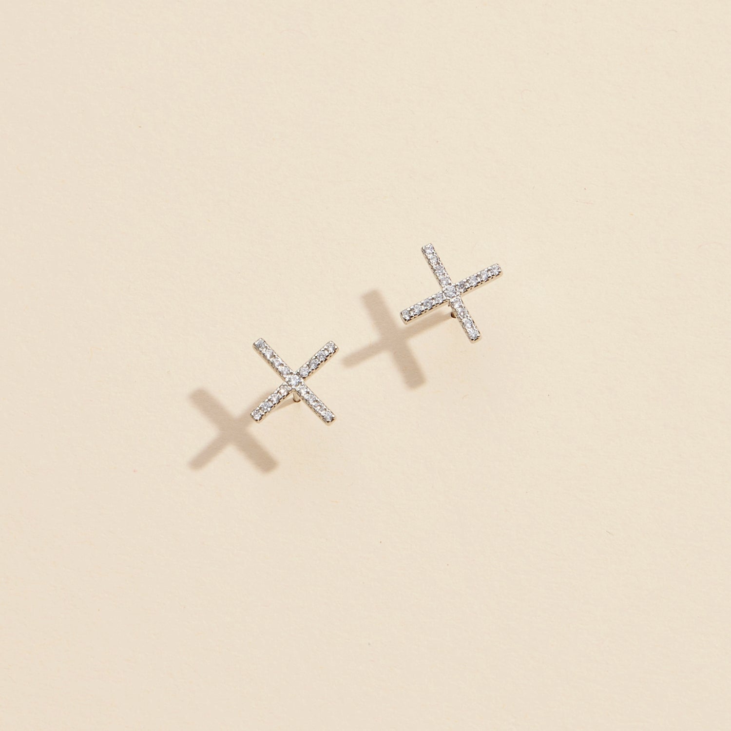Elegant Gold & Silver CZ Cross Stud Earrings