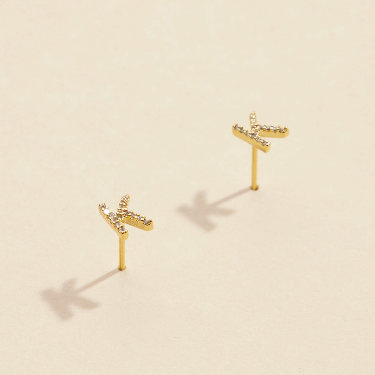 Initial Letter Stud Earrings – 12 Pack Bundle in Gold or Silver