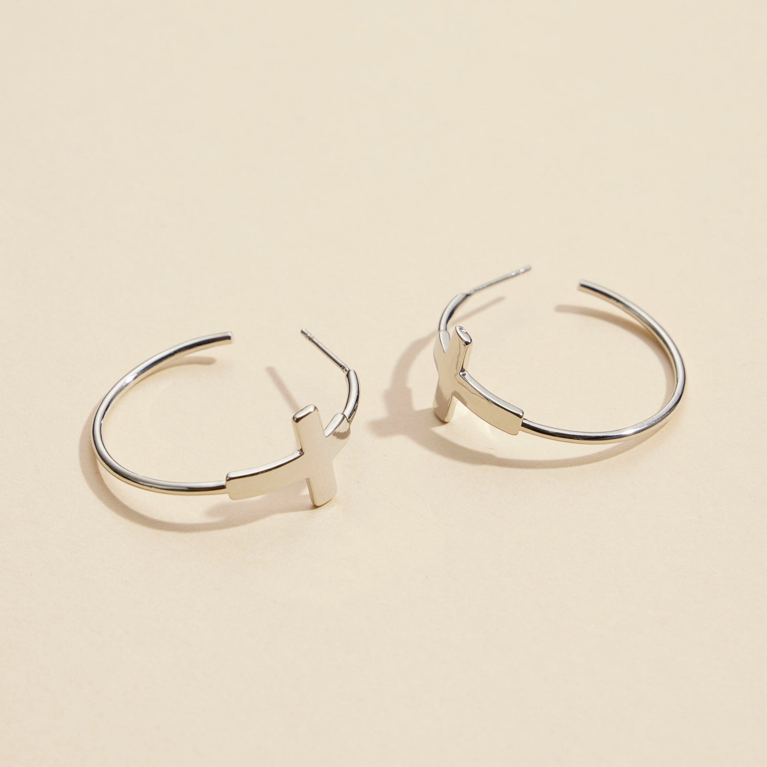 Sophisticated Gold & Silver Cross Hoop Earrings with CZ