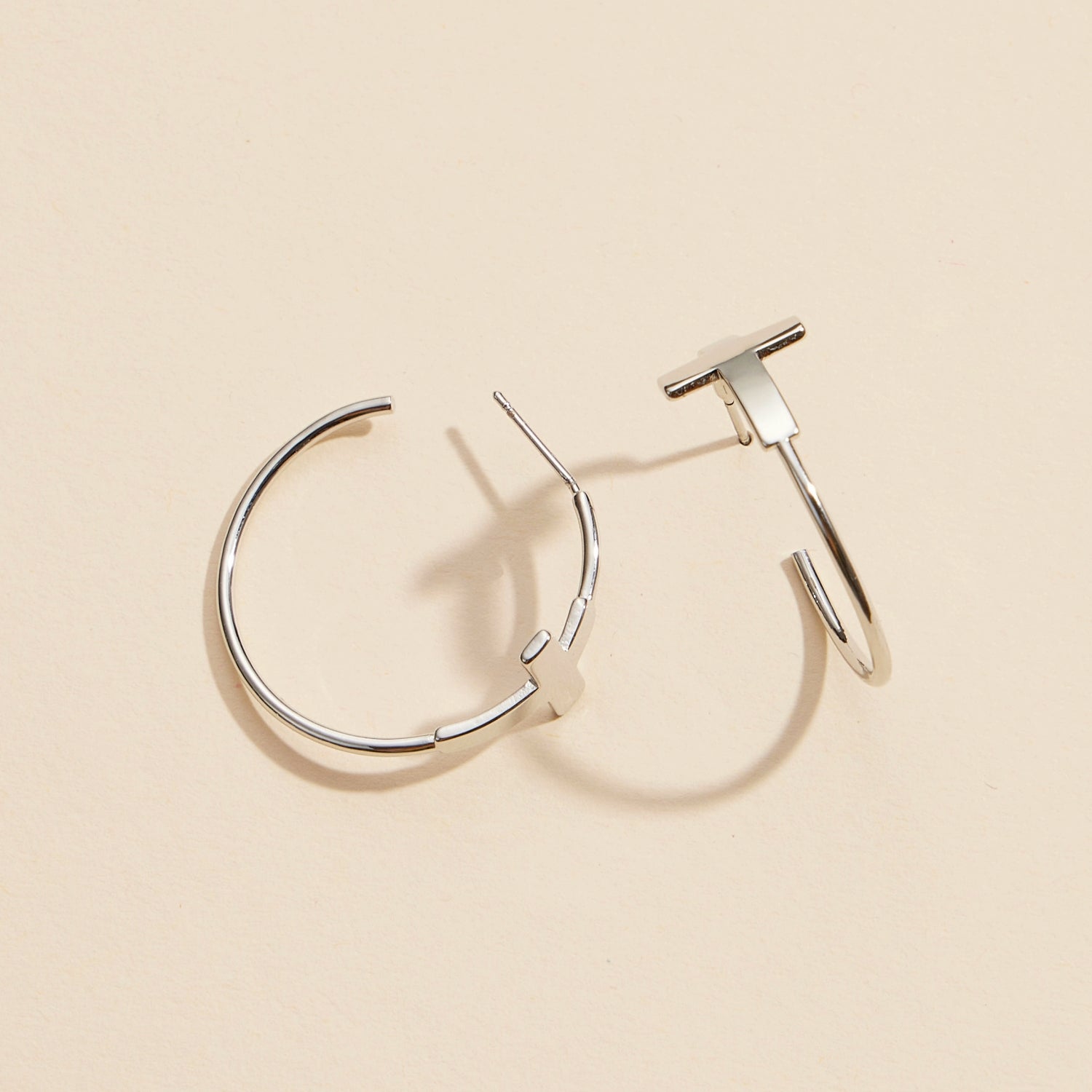 Sophisticated Gold & Silver Cross Hoop Earrings with CZ