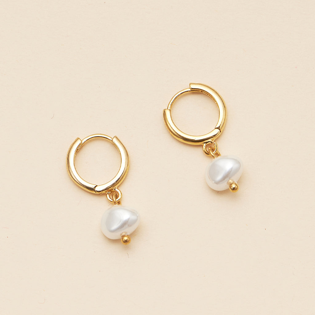 Gold Pearl Drop Hoop Earrings