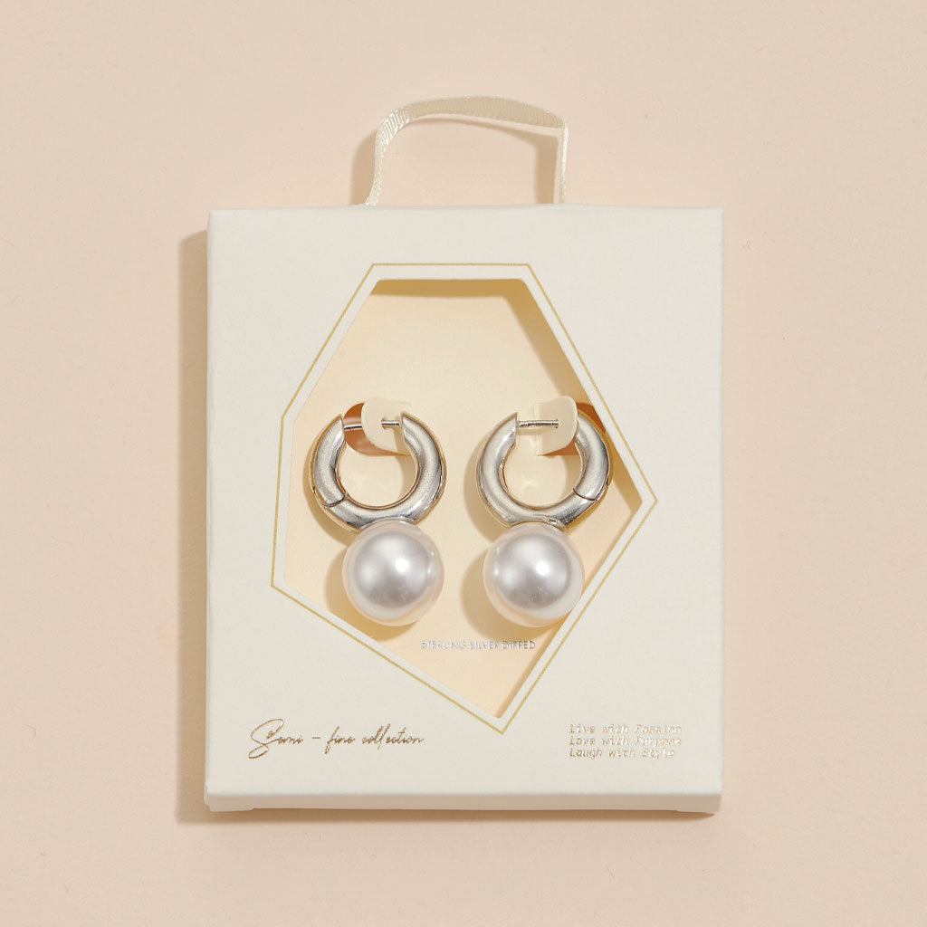 18K Gold-Dipped Chunky Hoop Earrings with Pearl Charm