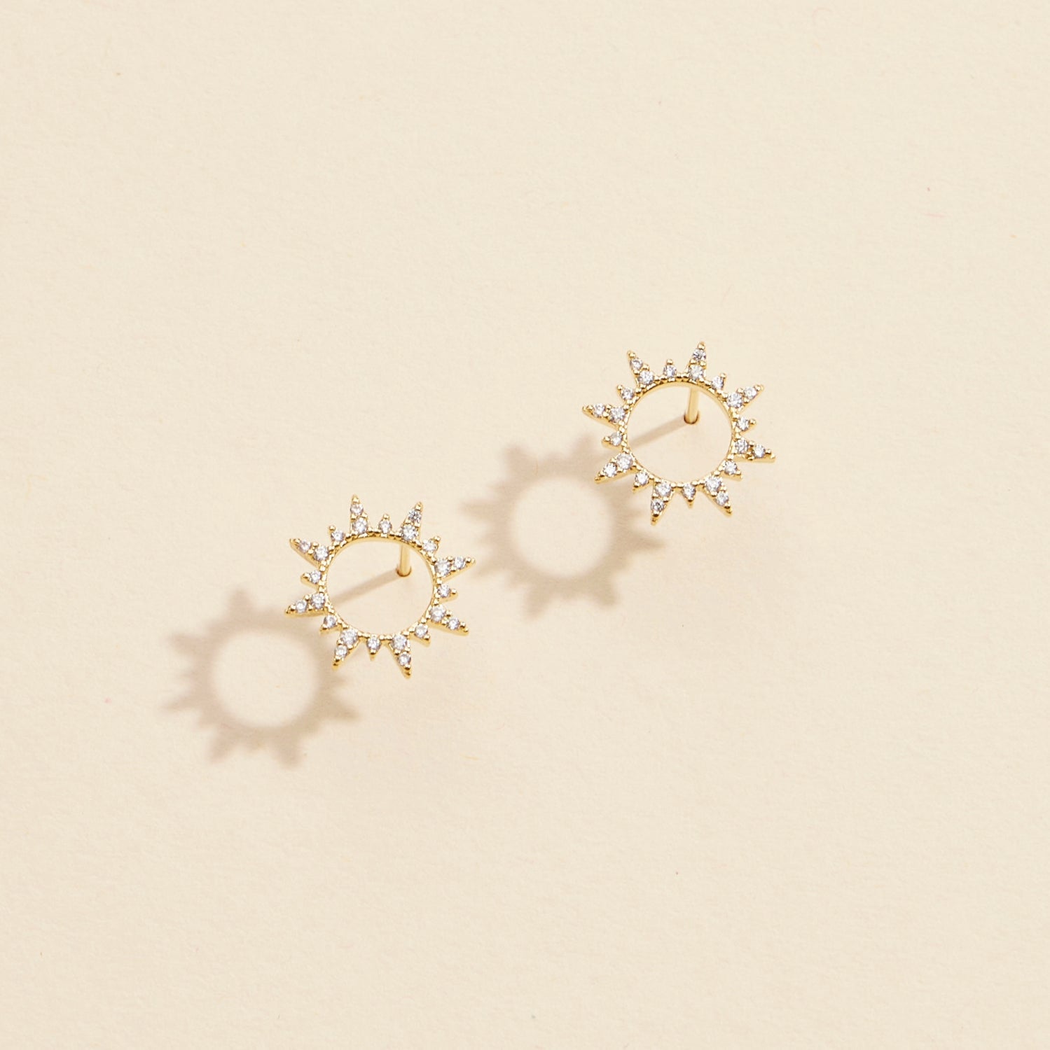 CZ Sunburst Gold Dip Stud Earrings