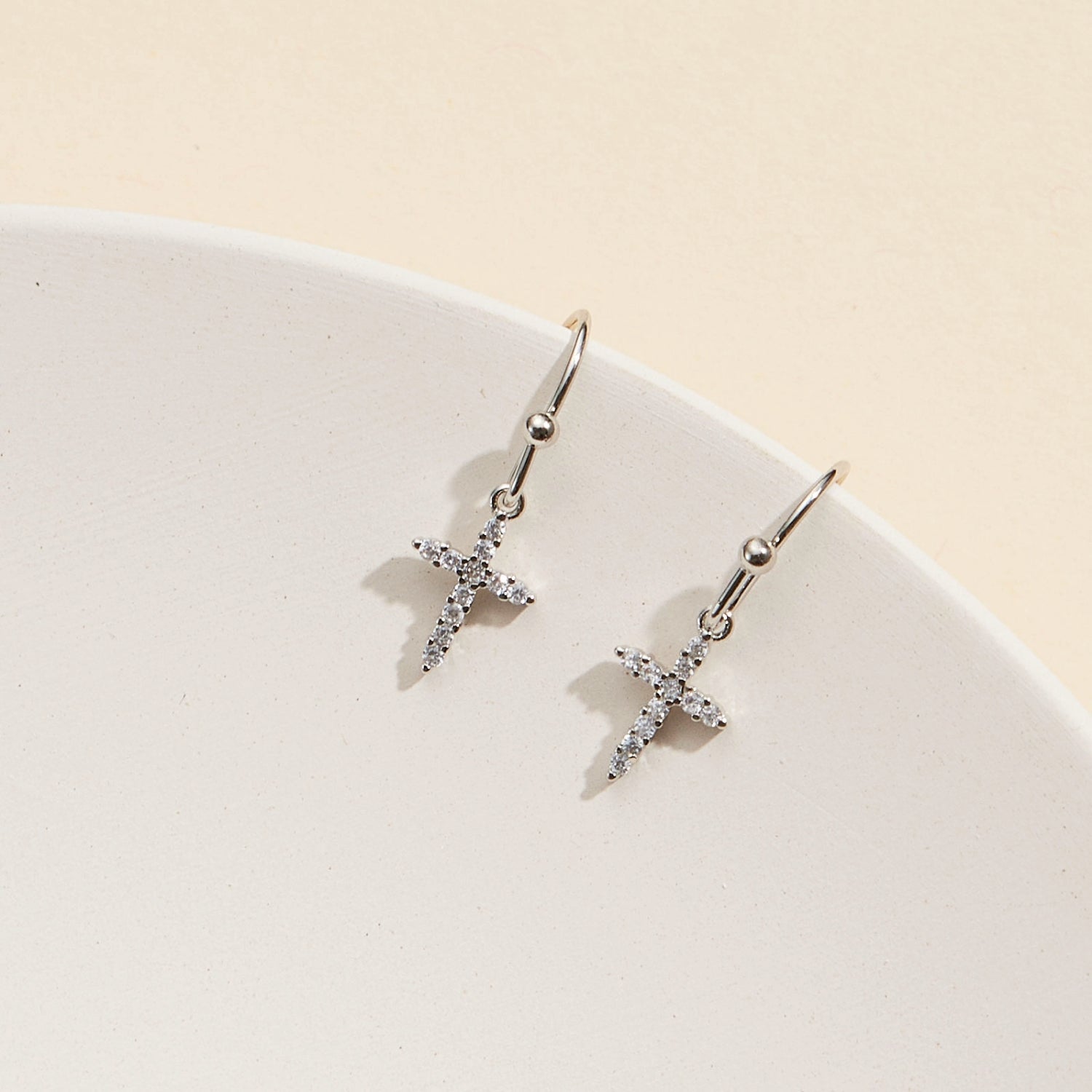 Elegant CZ Cross Gold-Dipped Drop Earrings - Frem