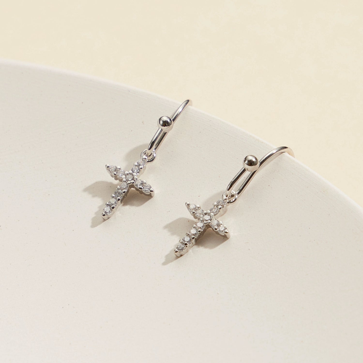 Elegant CZ Cross Gold-Dipped Drop Earrings - Frem