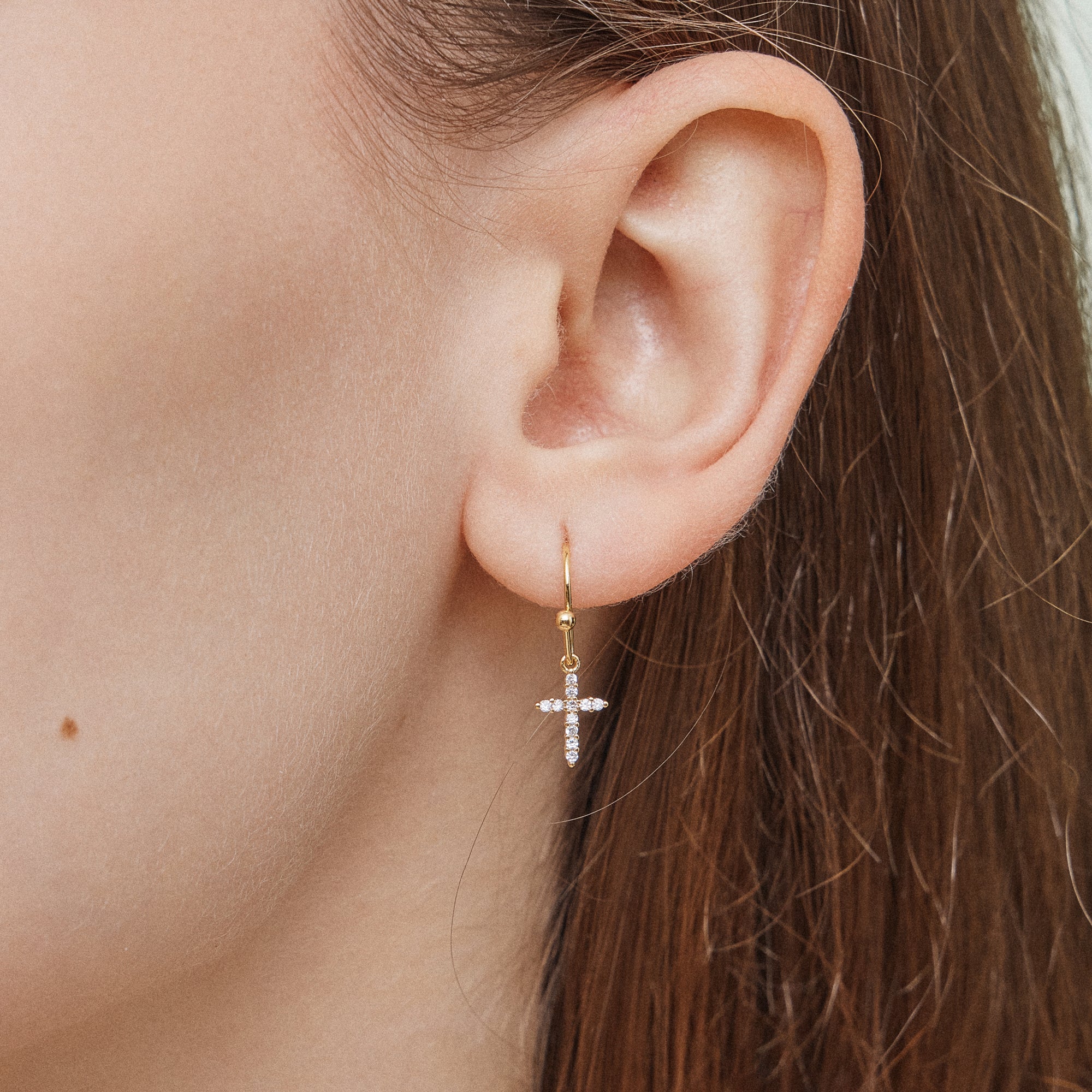 Elegant CZ Cross Gold-Dipped Drop Earrings - Frem