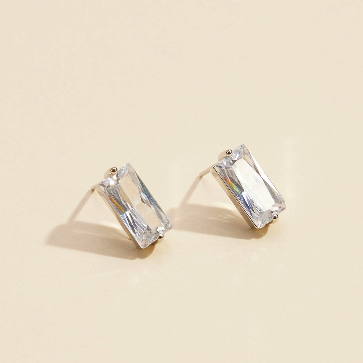Classic CZ Rectangle Gold-Dipped Stud Earrings