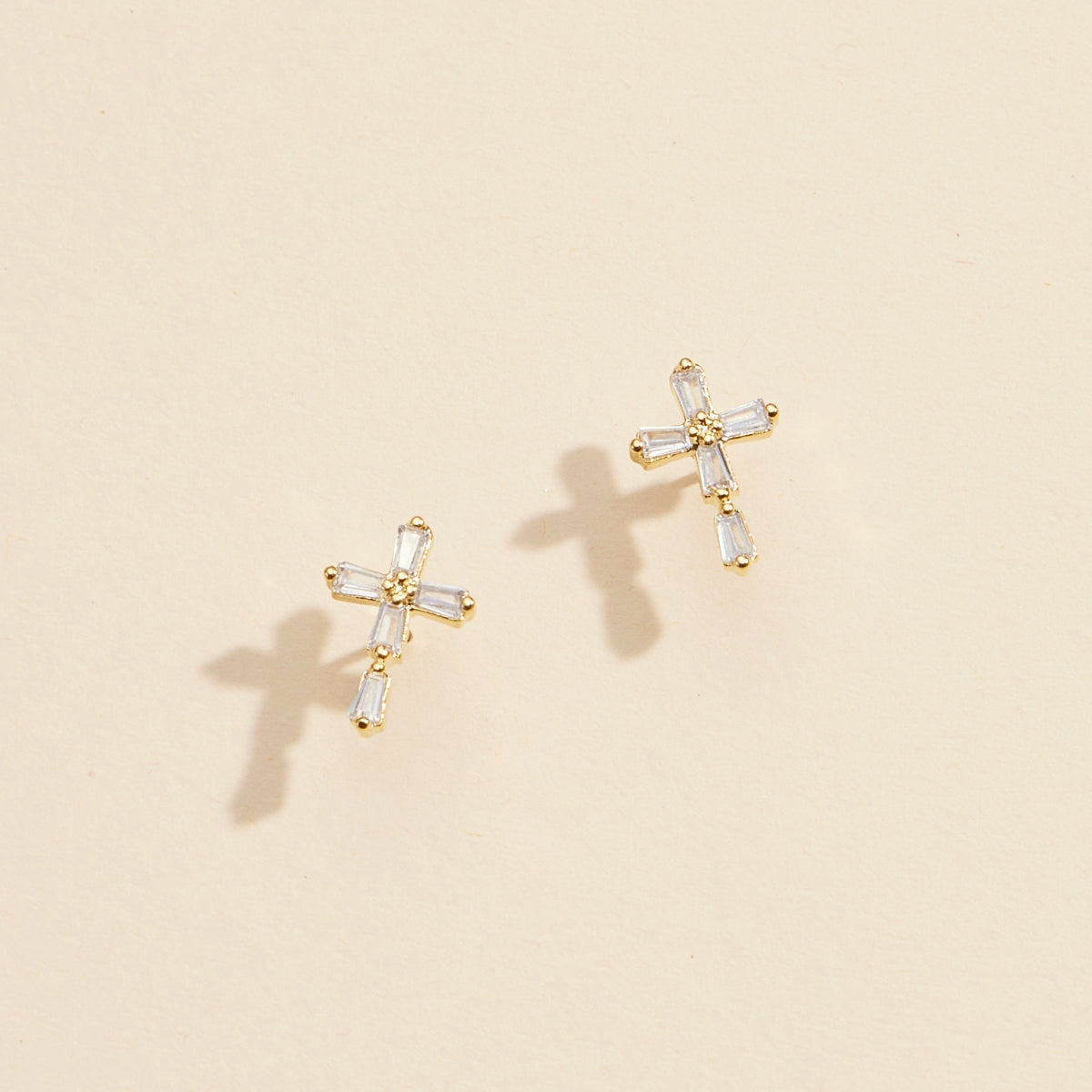 Gold and Silver Cross Stud Earrings with Crystals