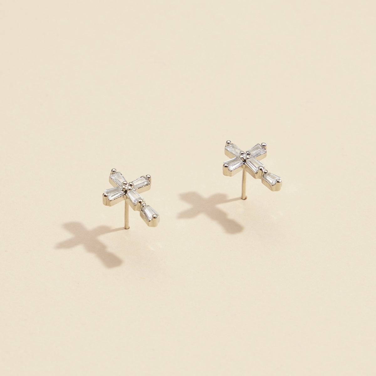 Gold and Silver Cross Stud Earrings with Crystals