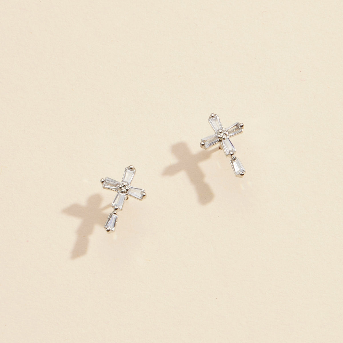 Gold and Silver Cross Stud Earrings with Crystals