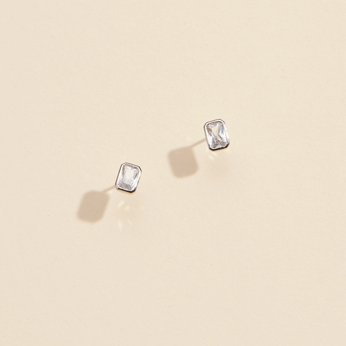 Elegant CZ Small Rectangle Gold-Dipped Stud Earrings