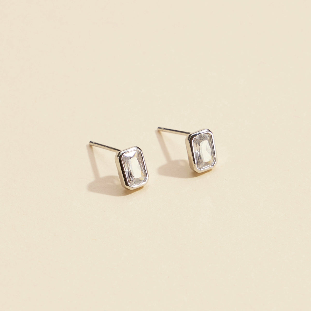 Elegant CZ Small Rectangle Gold-Dipped Stud Earrings