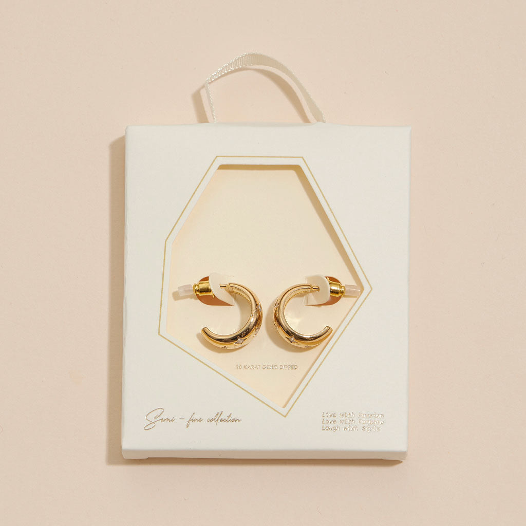 18K Gold-Dipped CZ Northern Star Hoop Earrings