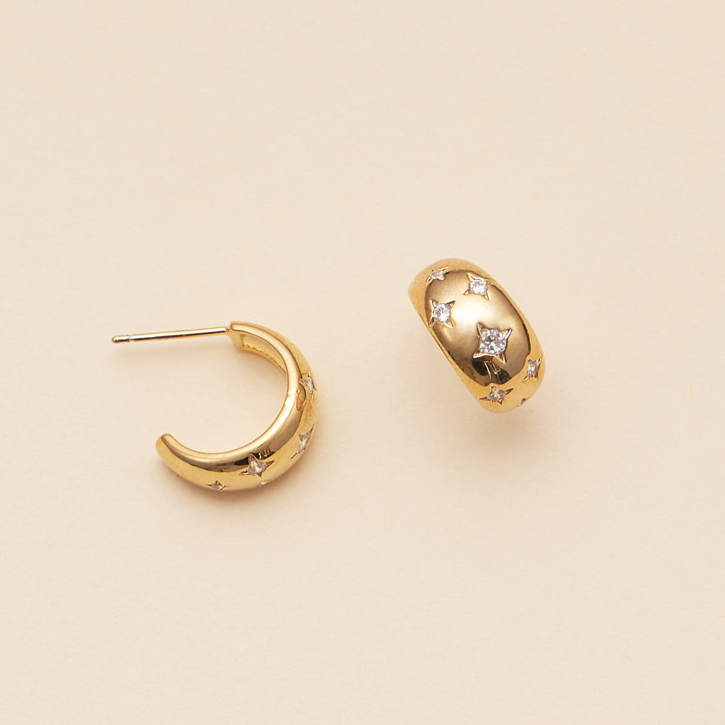 18K Gold-Dipped CZ Northern Star Hoop Earrings